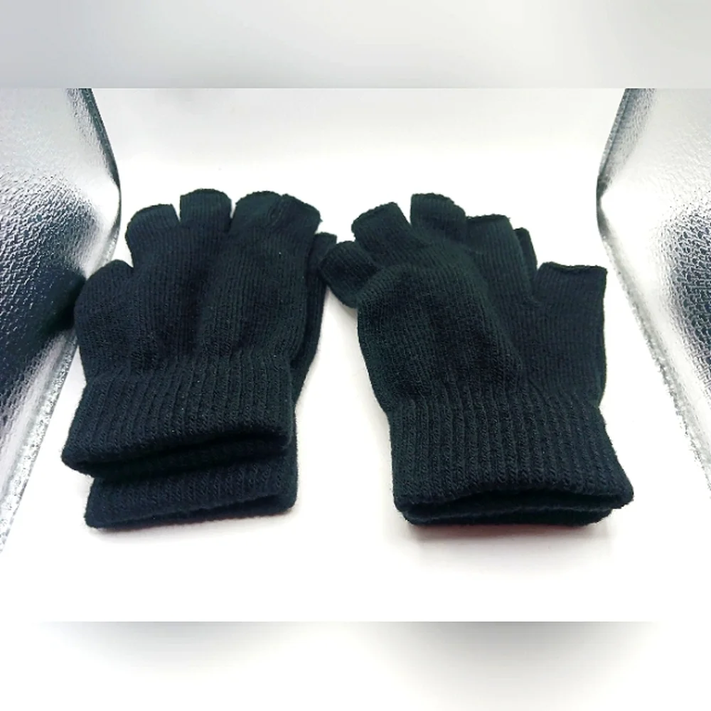 Fingerless Black Cotton Gloves Unisex 2 Pairs -New